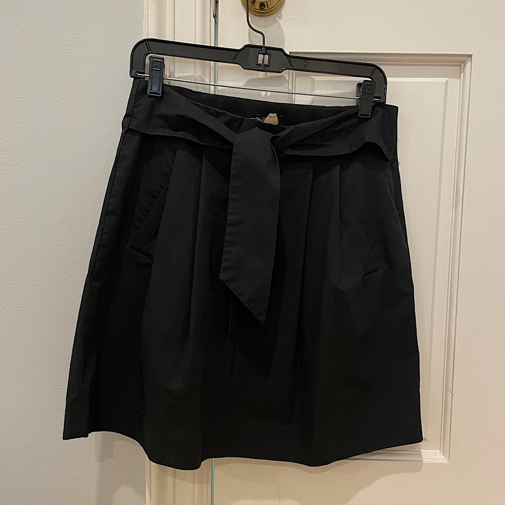 J Crew Black Cotton Skirt. Size 4 with attached wrap belt.